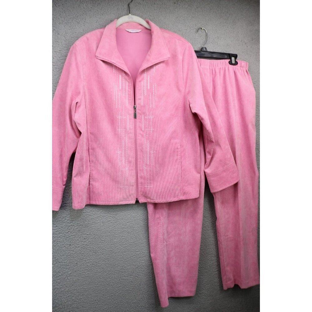 Allison Daley Corduroy Jacket & Pants Set-16/Petite-Embroidered-Elastic Waist